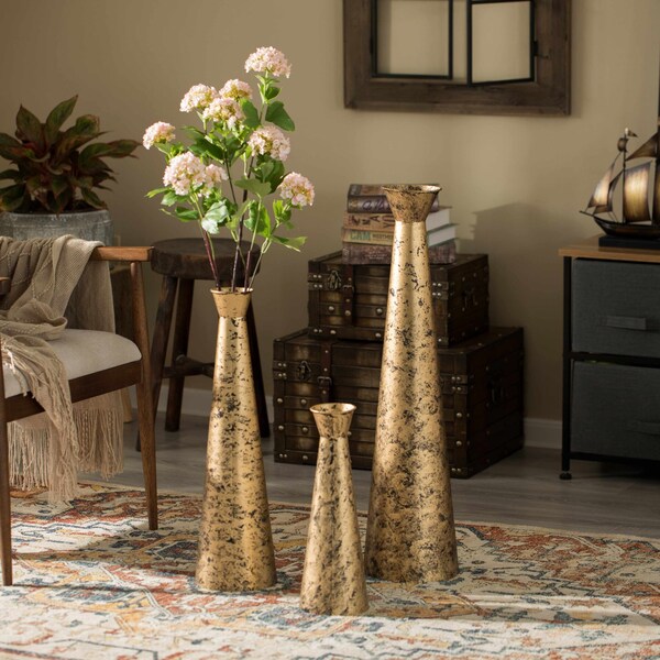 Uniquewise Brushed Paint Unique Straight Design Metal Floor Vase for Entryway, Living or Dining Room, Set of 3 QI004445.3 - main